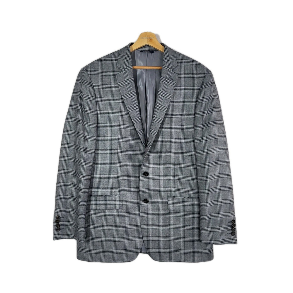 Ralph Lauren Men's 42L Silk Wool Gray Plaid Sport Coat Blazer Long Single Breast